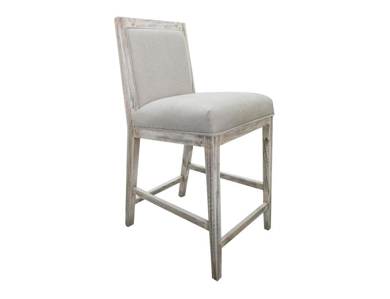 White finish Sahara 24-inch upholstered barstool by International Furniture Direct, showcasing a comfortable seat and sturdy wooden frame.