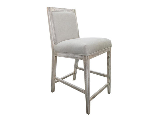 White finish Sahara 24-inch upholstered barstool by International Furniture Direct, showcasing a comfortable seat and sturdy wooden frame.