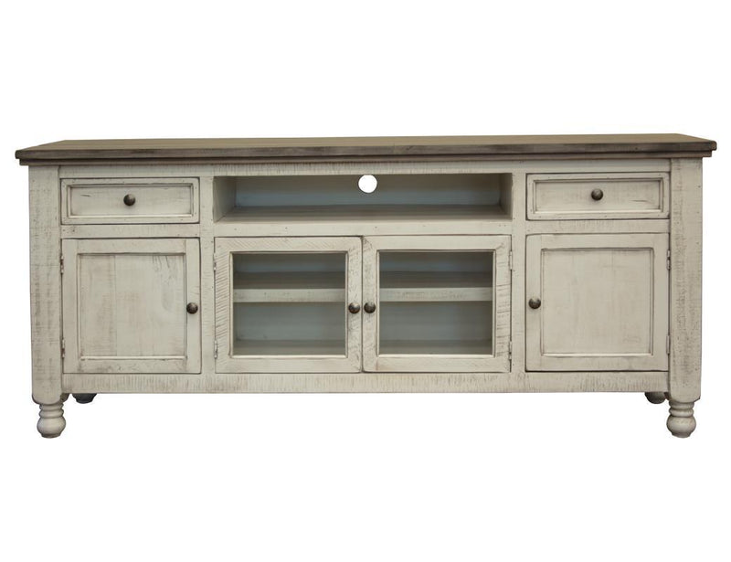 International Furniture Direct Stone 2 Drawer, 4 Door 80-inch TV stand with modern wood finish and ample storage space.