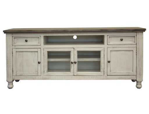 International Furniture Direct Stone 2 Drawer, 4 Door 80-inch TV stand with modern wood finish and ample storage space.