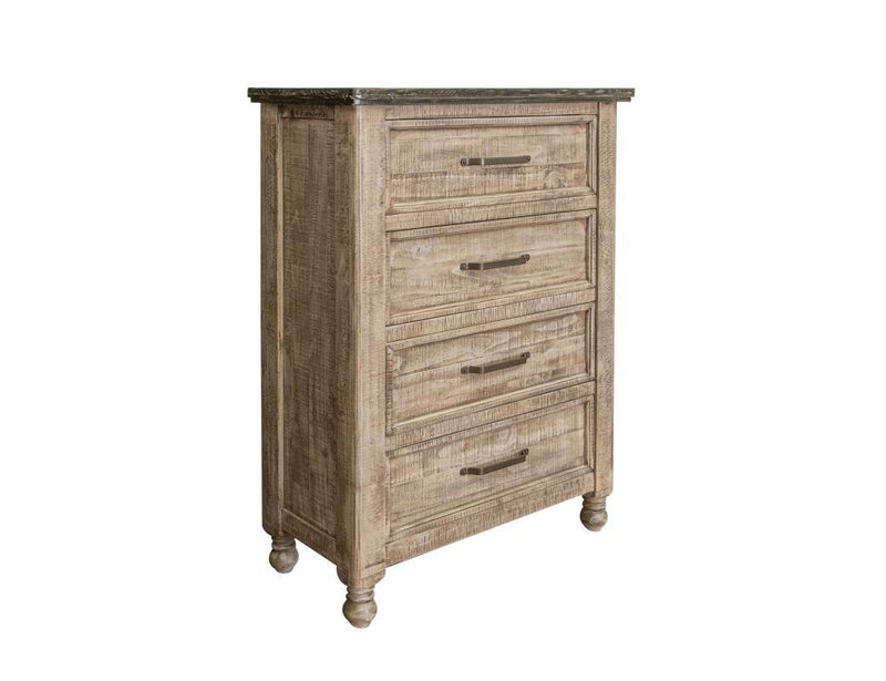 Natural stone finish 4-drawer chest by International Furniture Direct, showcasing rustic wood drawers and sturdy construction.