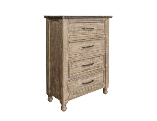 Natural stone finish 4-drawer chest by International Furniture Direct, showcasing rustic wood drawers and sturdy construction.