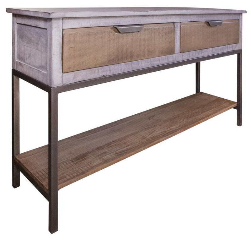 Mita 2-drawer sofa table by International Furniture Direct, featuring a sleek wooden surface and modern design for living room decor.