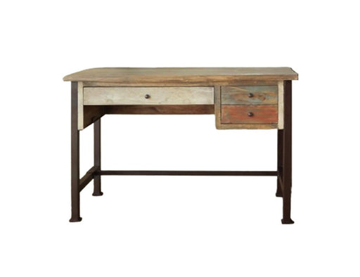 Antique multicolor wooden desk with three drawers from International Furniture Direct, featuring a rustic vintage design.