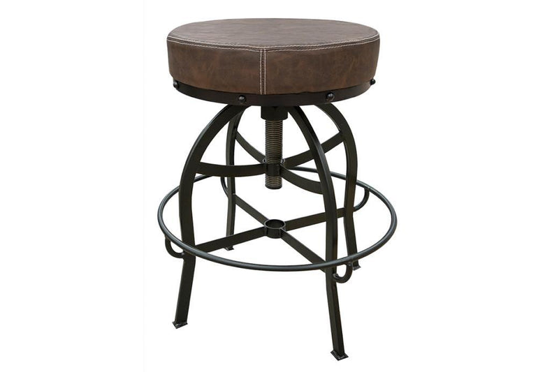 Adjustable 24-30 inch swivel barstool with faux leather seat and iron base by International Furniture Direct