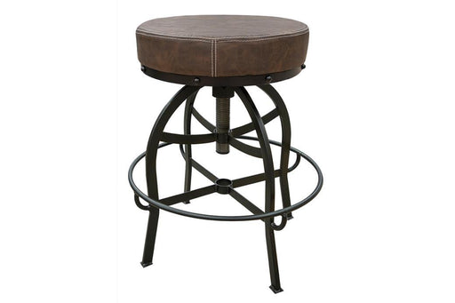 Adjustable 24-30 inch swivel barstool with faux leather seat and iron base by International Furniture Direct