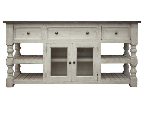 Stone 70-inch TV stand by International Furniture Direct with 3 drawers and 2 glass doors, showcasing a modern wooden design.