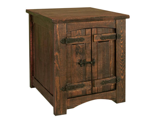 International Furniture Direct mezcal end table with two doors, modern wooden table for living room decor.