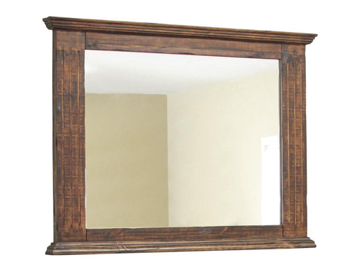 Terra mirror by International Furniture Direct featuring a rustic wooden frame and a large reflective glass surface.