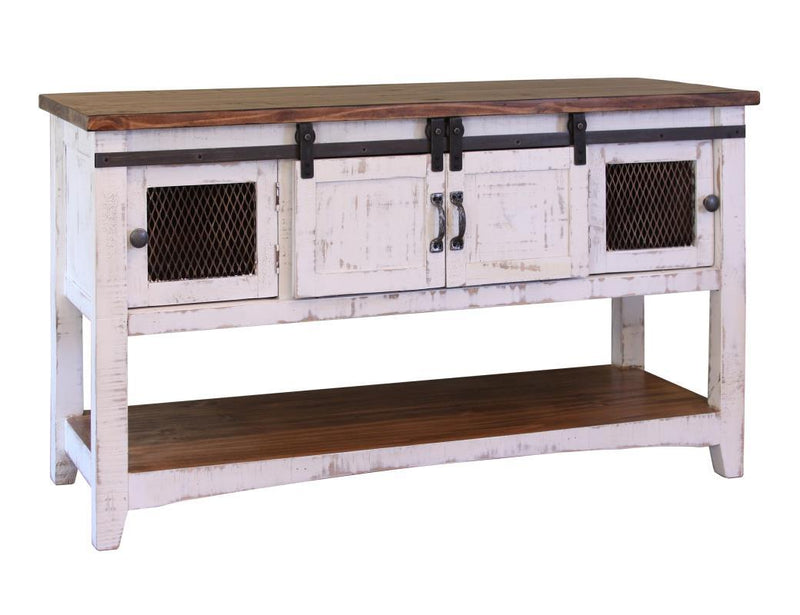 Pueblo White 2 sliding doors console table with 2 mesh doors on each side, by International Furniture Direct, showcasing its stylish design