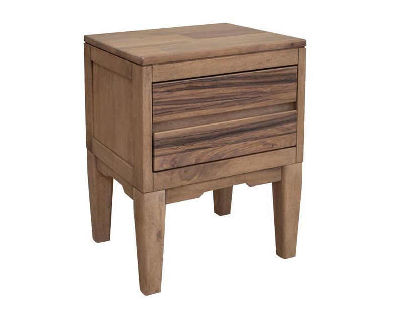 Parota Nova nightstand with two drawers from International Furniture Direct, showcasing a wooden finish and sleek design.