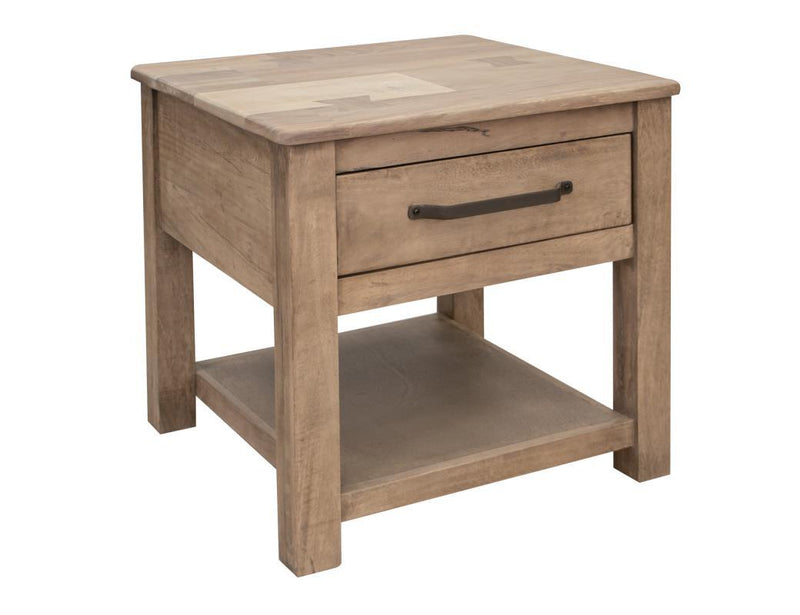 Natural Parota wood end table with one drawer by International Furniture Direct, showcasing a stylish, handcrafted wooden furniture piece.
