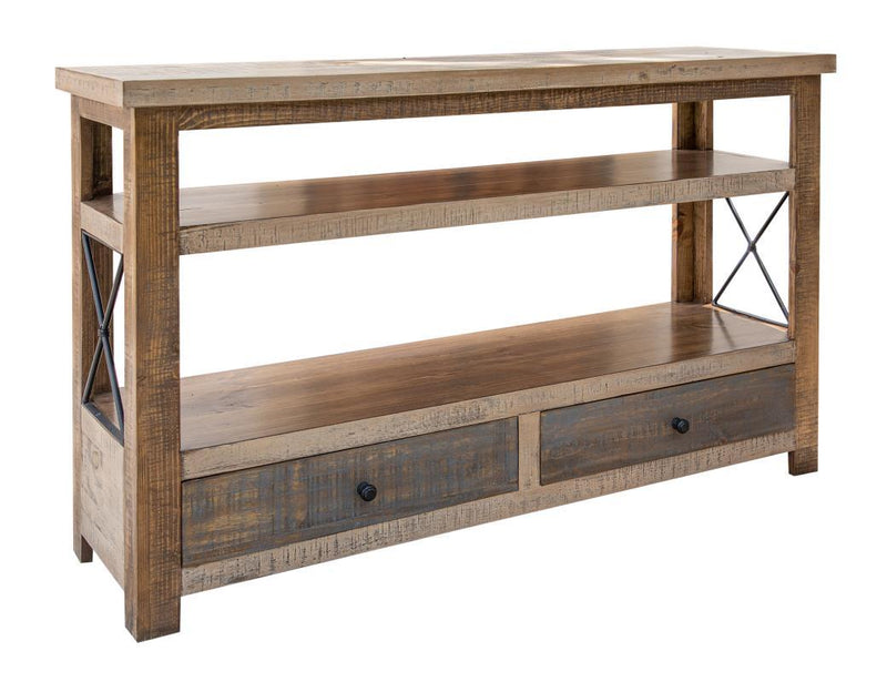 Andaluz 2 drawers sofa table by International Furniture Direct, featuring a wood finish and classic design with two storage drawers.