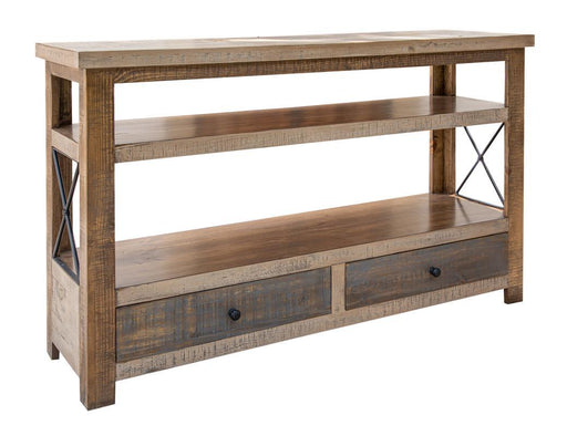 Andaluz 2 drawers sofa table by International Furniture Direct, featuring a wood finish and classic design with two storage drawers.