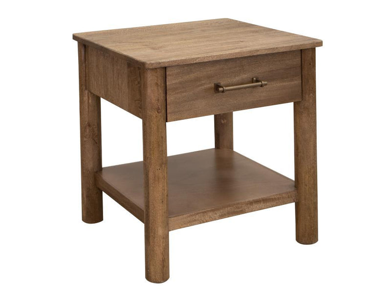 Olimpia 1 Drawer End Table by International Furniture Direct showing a wooden table with a single drawer and sturdy legs.