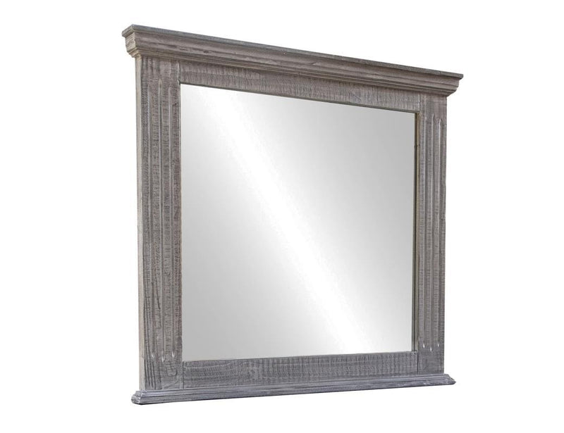Terra Gray Mirror by International Furniture Direct, showcasing a stylish gray-framed wall mirror with a modern design.