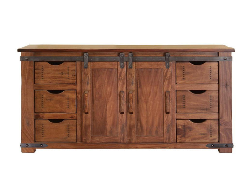 Parota 60-inch TV stand by International Furniture Direct with 6 drawers, 2 doors, and 2 open shelves for TV and media storage