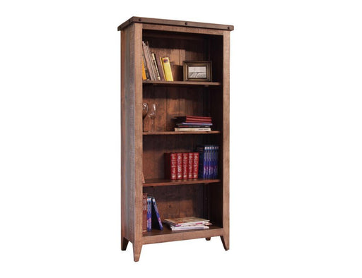 Antique multicolor bookcase by International Furniture Direct with 12 adjustable shelf positions and one fixed middle shelf.