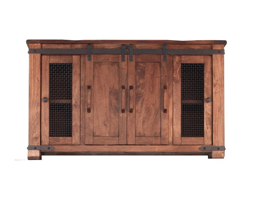 Parota wood TV stand with 4 doors and open shelves, designed by International Furniture Direct, in a 60-inch size.