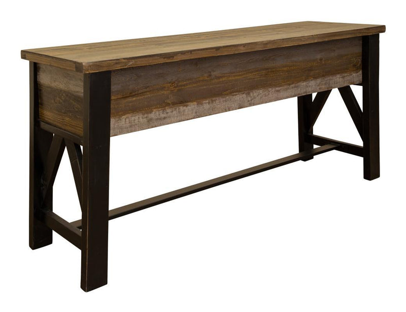Loft brown counter height sofa table by International Furniture Direct, featuring a sturdy wooden design with a smooth finish.
