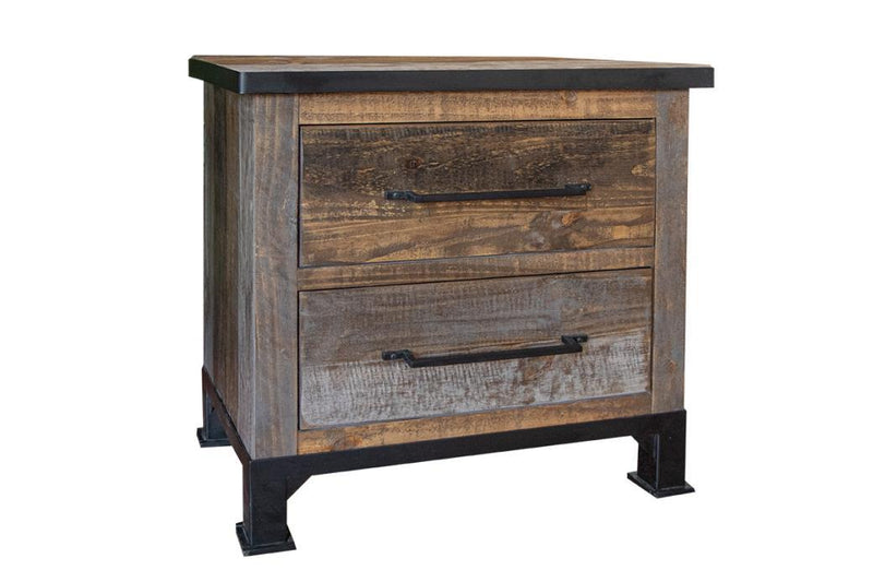Antique gray nightstand with two drawers by International Furniture Direct, showcasing a classic wooden design and vintage finish.