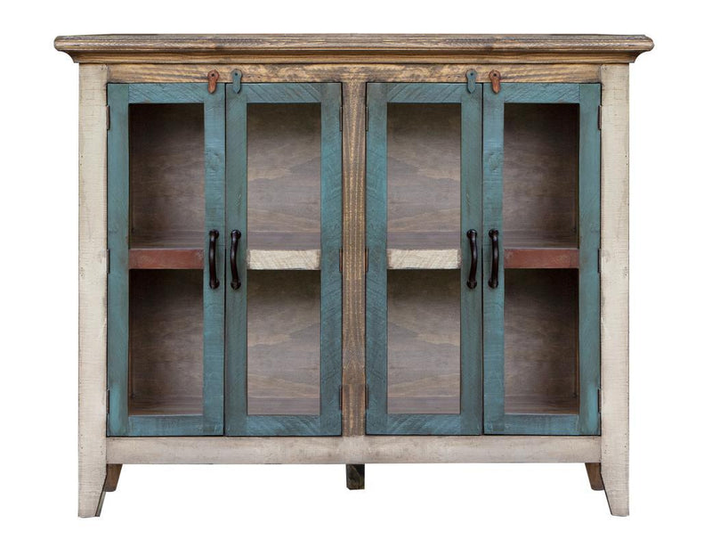 Antique multicolor 50-inch console with four glass doors by International Furniture Direct, featuring a vibrant finish and classic style.