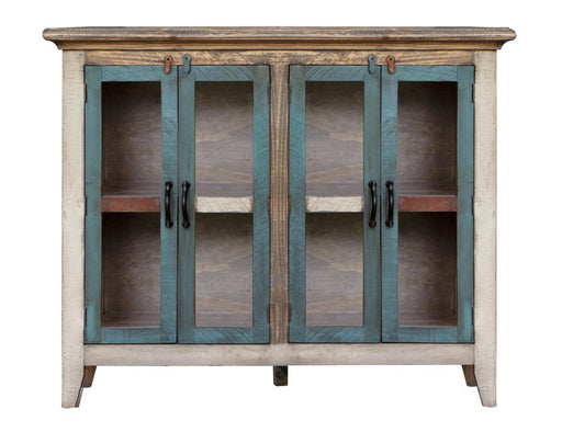 Antique multicolor 50-inch console with four glass doors by International Furniture Direct, featuring a vibrant finish and classic style.