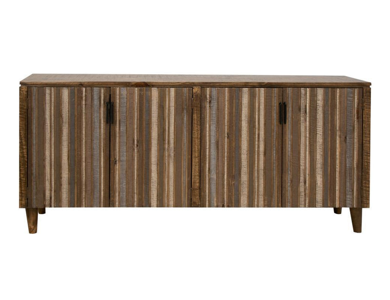Brown Tiza 4-door console by International Furniture Direct with colorful multicolor doors, stylish and functional for living room decor