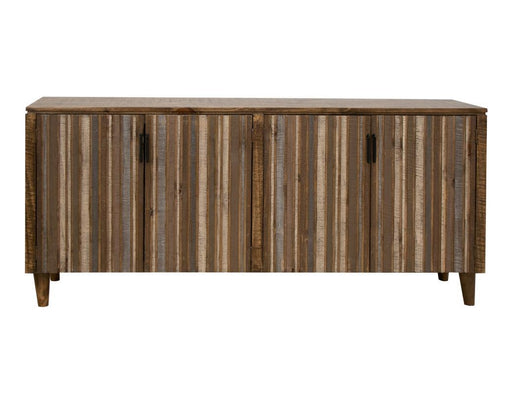 Brown Tiza 4-door console by International Furniture Direct with colorful multicolor doors, stylish and functional for living room decor