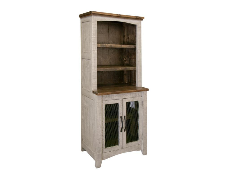 Gray Pueblo 2-door pier shelf by International Furniture Direct, showcasing a sturdy wooden furniture piece with a rustic finish.