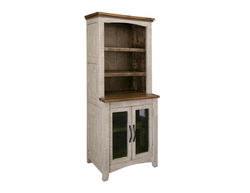Gray Pueblo 2-door pier shelf by International Furniture Direct, showcasing a sturdy wooden furniture piece with a rustic finish.