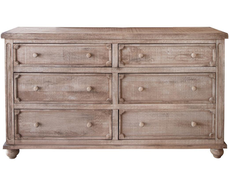 Aruba Natural 6 Drawer Dresser by International Furniture Direct, featuring six spacious drawers in a natural wood finish.