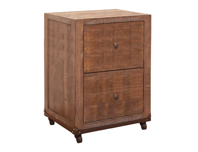 International Furniture Direct Urban Gold two-drawer file cabinet with wood finish and metal handles, designed for office storage.