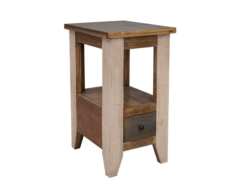 Antique multicolor end table with one drawer from International Furniture Direct, featuring a vintage-style wooden design.