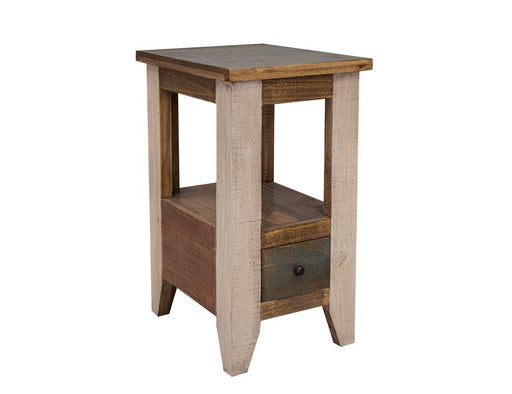 Antique multicolor end table with one drawer from International Furniture Direct, featuring a vintage-style wooden design.