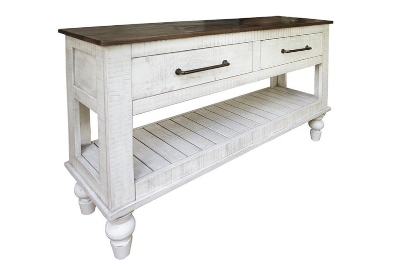 International Furniture Direct Rock Valley 2 Drawers Sofa Table with wood finish and sturdy design, ideal for living room decor.