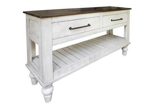 International Furniture Direct Rock Valley 2 Drawers Sofa Table with wood finish and sturdy design, ideal for living room decor.