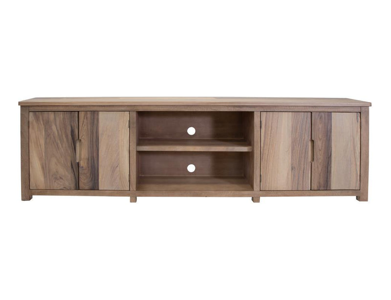 Natural Parota wood TV stand with four doors from International Furniture Direct, featuring a spacious and stylish design.