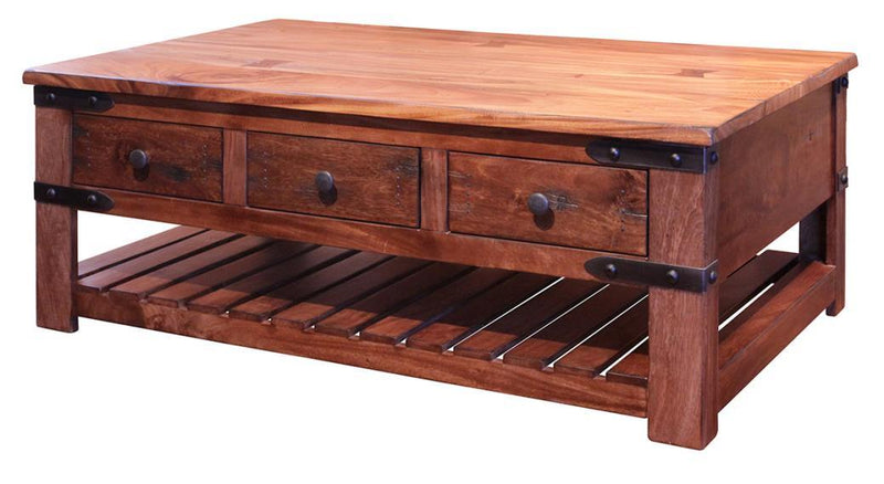 International Furniture Direct Parota cocktail table with six drawers, showcasing a stylish wooden design for living room decor