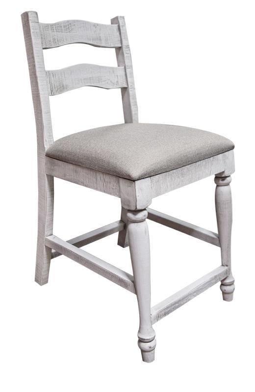 International Furniture Direct Rock Valley 24-inch barstool with wooden seat and metal frame, showcasing a rustic design.