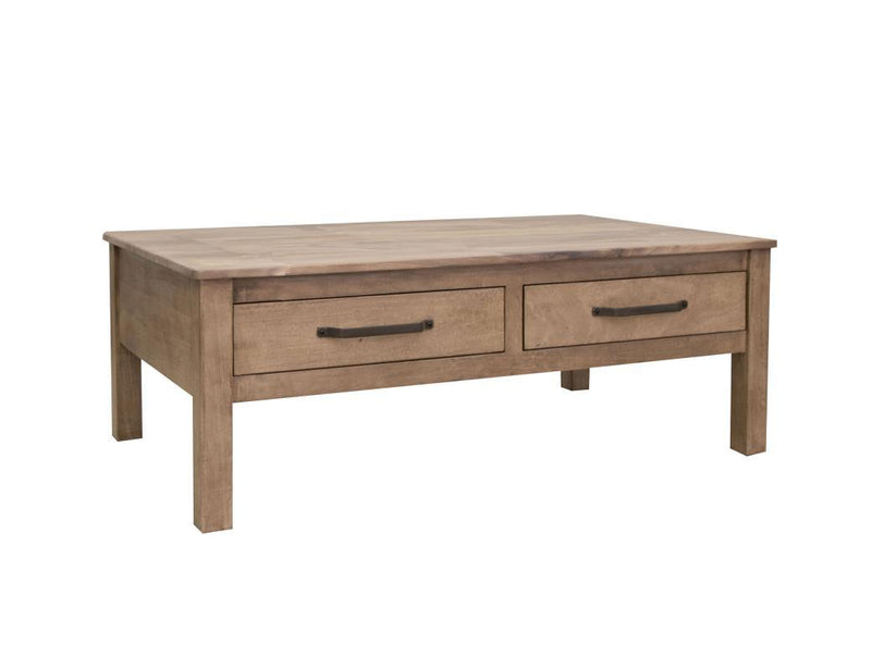 Natural Parota cocktail table with four drawers from International Furniture Direct, showcasing a stylish wood finish.