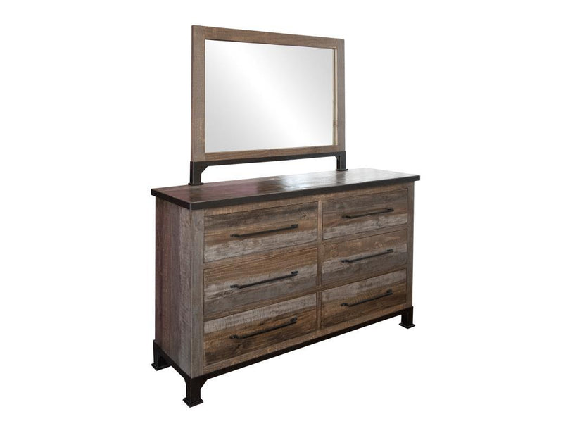 Antique gray six-drawer dresser by International Furniture Direct with vintage-style hardware and classic wood finish.