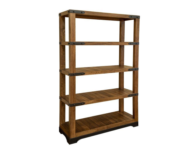 Parota 70-inch wooden bookcase with four shelves from International Furniture Direct, showcasing a sturdy, rustic storage unit.