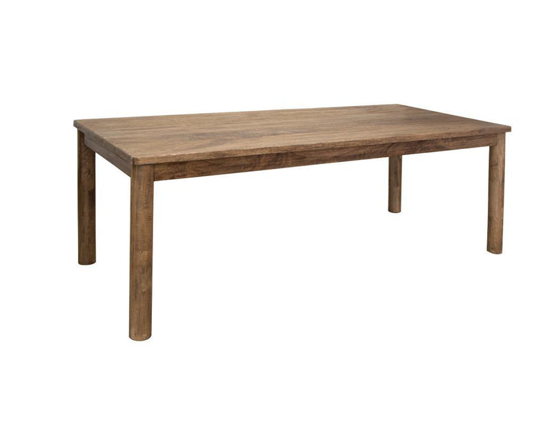 Rectangular Olimpia dining table by International Furniture Direct with a wood finish, shown in a modern dining room setting.