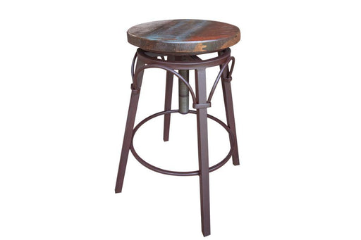 Antique multicolor adjustable swivel barstool with wooden seat and straight legs from International Furniture Direct