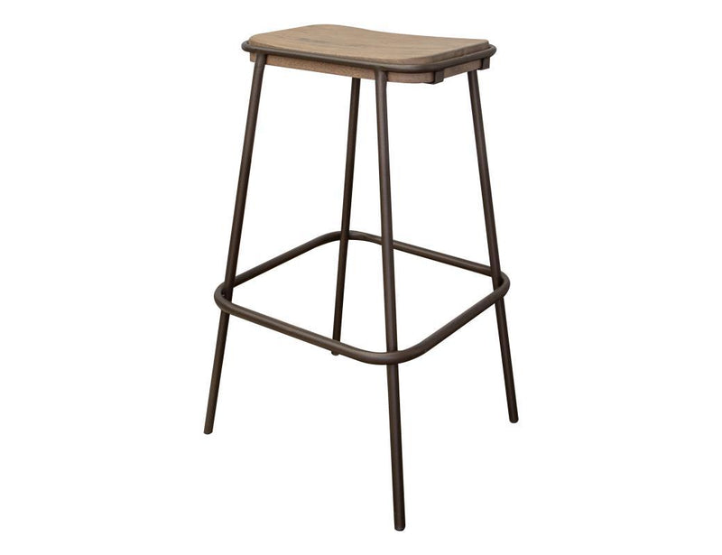 Natural Parota wooden barstool from International Furniture Direct, 30-inch height, showcasing its sturdy wooden seat and legs.