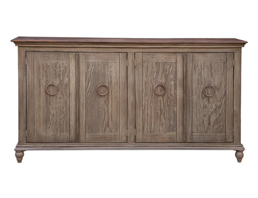 Olive-finish Capri console with four doors, designed by International Furniture Direct, showcasing elegant storage and modern style.
