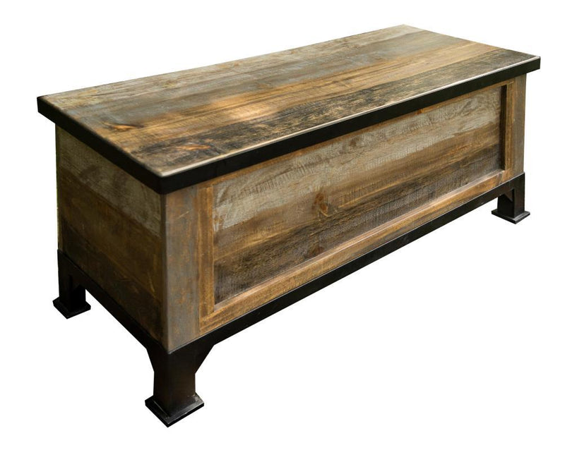 Antique gray bedroom storage trunk by International Furniture Direct, showcasing rustic wooden finish and vintage design details.