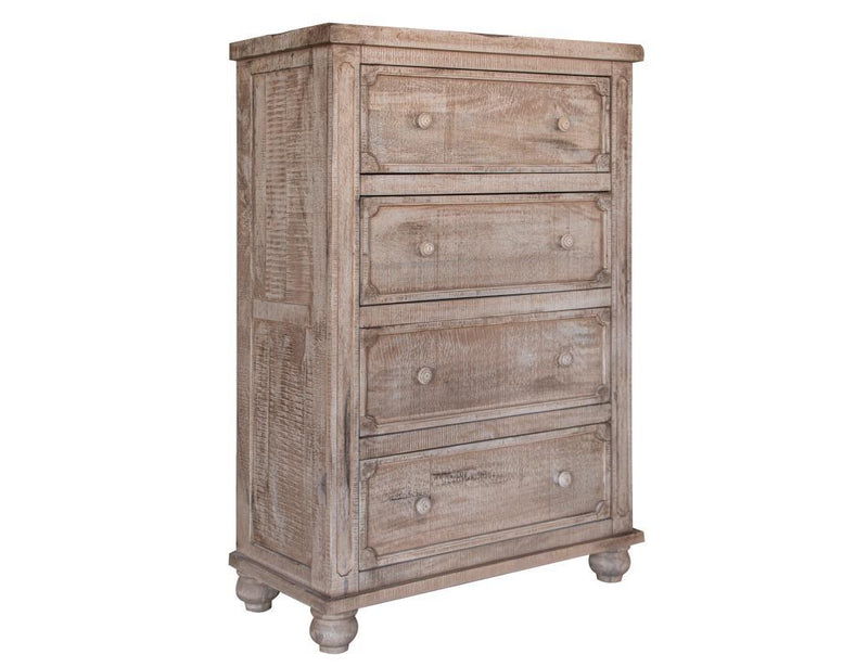 Aruba Natural 4 Drawer Chest by International Furniture Direct with wooden drawers and natural finish, showing front view of the dresser.