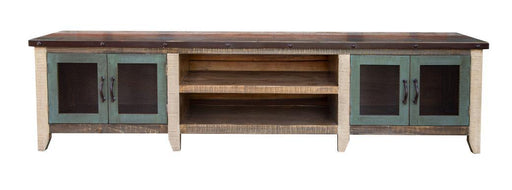 Antique multicolor 4-door TV stand with shelves by International Furniture Direct, 93-inch size, stylish storage for living room.